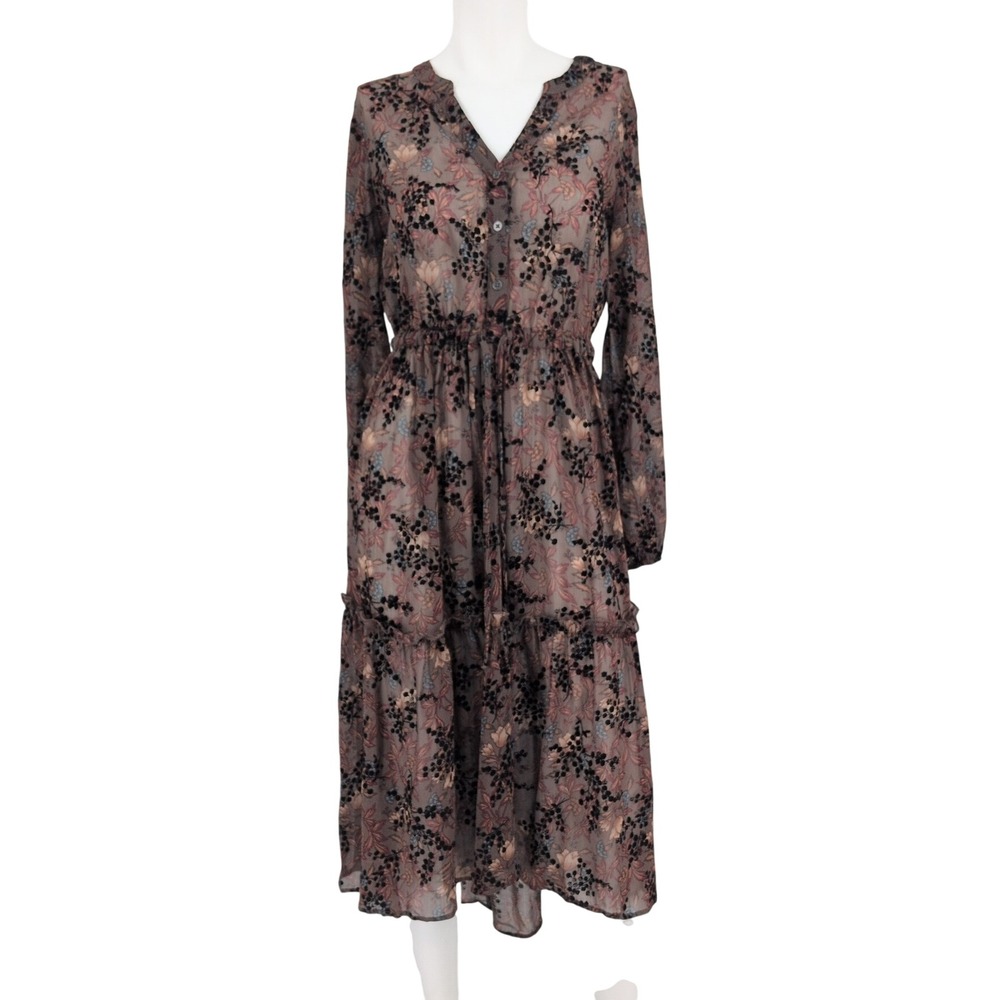 Floral Velvet Burnout Tiered Dress Sheer Hi Low Whimsigoth Boho Ethereal XSmall